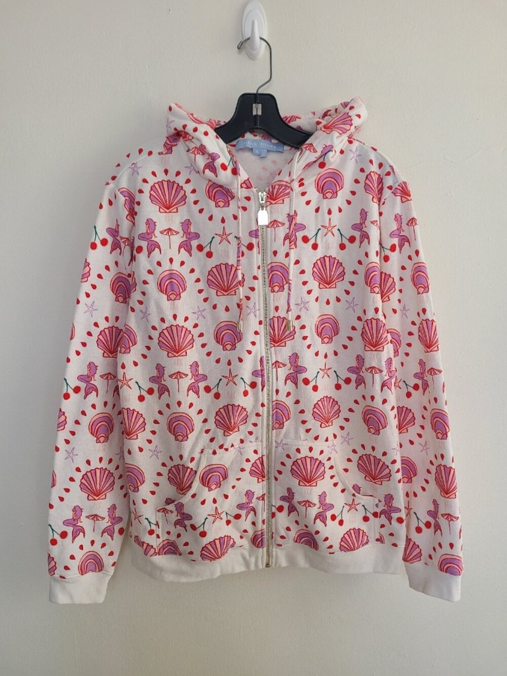 Hill House Mermaid Seashell Cherry Beach Zip Up Hoodie size S